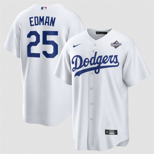 Men's White Los Angeles Dodgers #25 Tommy Edman 2025 World Series Home Cool Base Stitched Baseball Jersey
